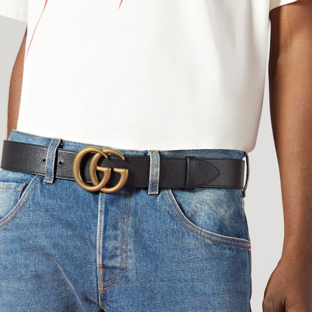 NEW! Authentic GUCCI GG Marmont Wide Leather Belt Black / Gold 90 / (34-35) $570